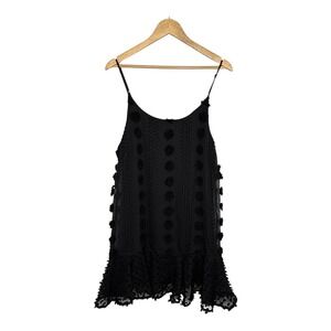 Entro Black Polka Dot PomPom Sleeveless Mini Dress Summer Party Women Size Large